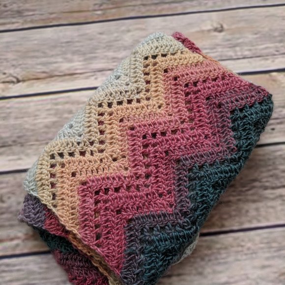 Wool Scarf in Jewel Tones Chevron Pattern - Picture 3 of 3